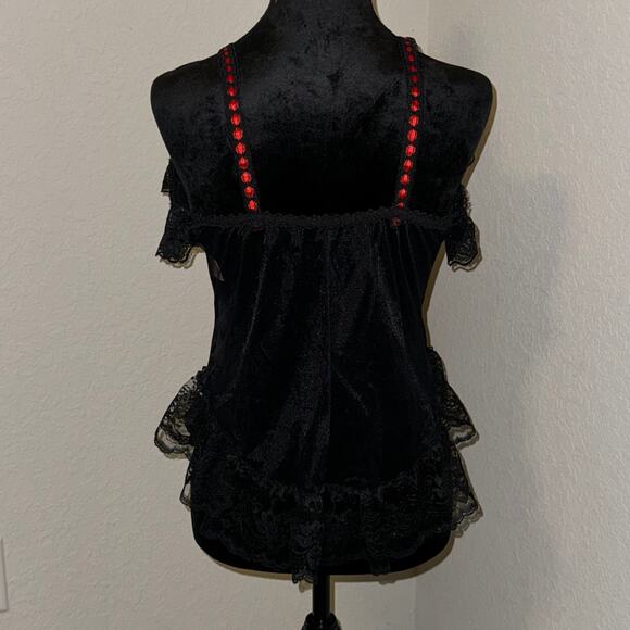 Vintage 1980s Duet Black Lace Red Heart Lingerie Cami Women's Plus 1x Victorian - Picture 3 of 6
